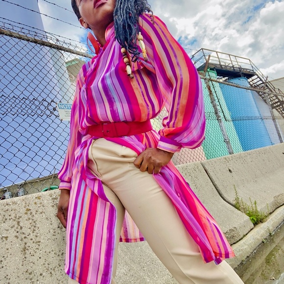 Vibrant Pink Striped Women's Swim Cover-Up - Picture 2 of 5